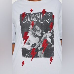 NWT AC/DC RED GLITTER LIGHTNING BOLT GRAPHIC TEE, SIZE 2XL